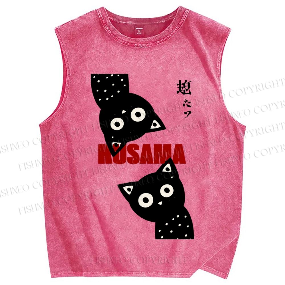 Unisex Japanese Yayoi Kusama Black Cat Printed Washed Tank Top