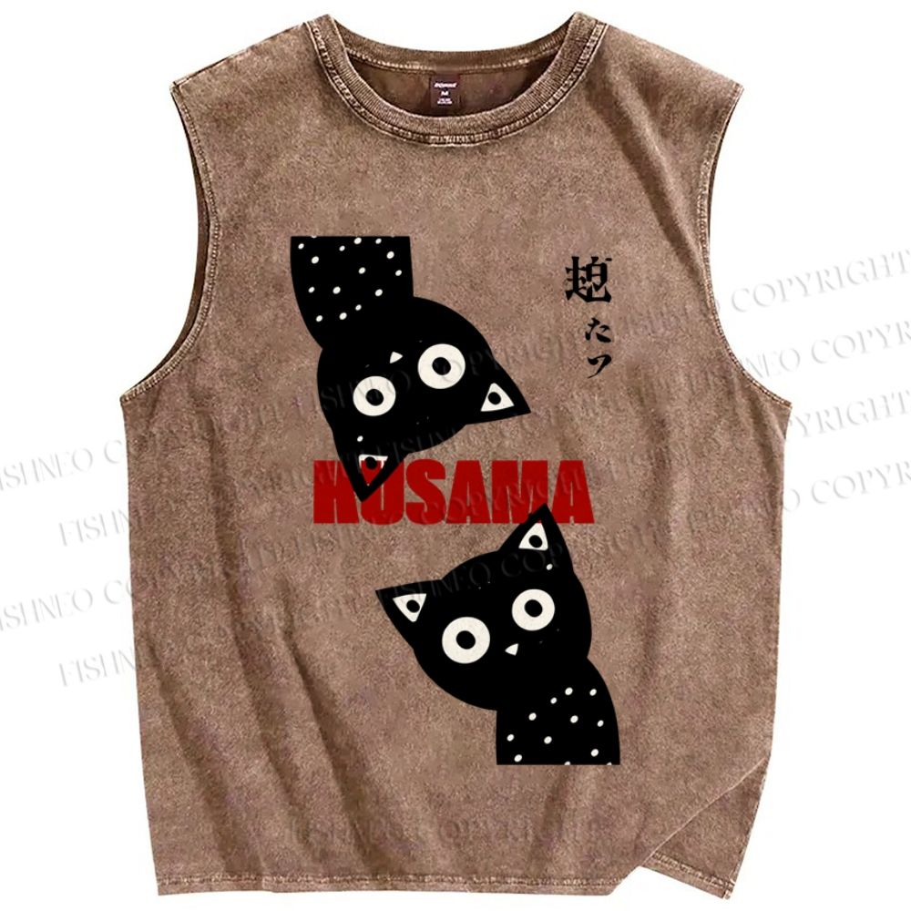 Unisex Japanese Yayoi Kusama Black Cat Printed Washed Tank Top
