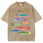 Unisex Colorful Cartoon Sardines Printed Washed Tee