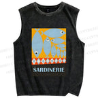 Unisex Geometric Sardines Printed Washed Tank Top