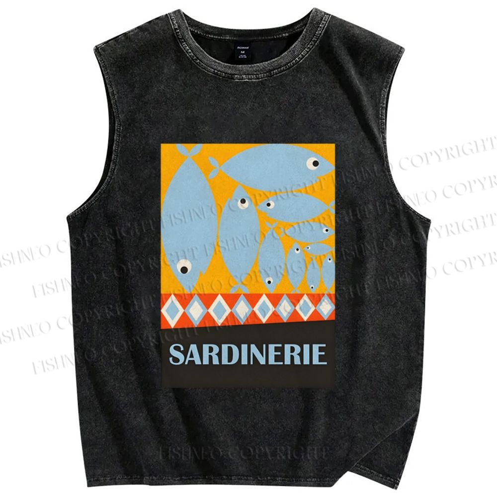 Unisex Geometric Sardines Printed Washed Tank Top