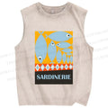 Unisex Geometric Sardines Printed Washed Tank Top