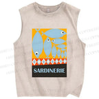 Unisex Geometric Sardines Printed Washed Tank Top