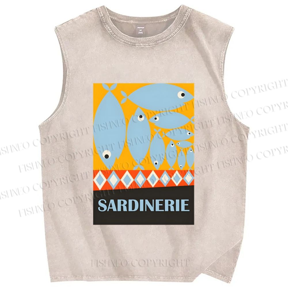 Unisex Geometric Sardines Printed Washed Tank Top