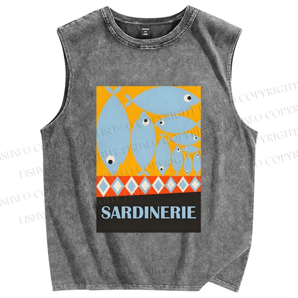 Unisex Geometric Sardines Printed Washed Tank Top