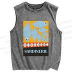 Unisex Geometric Sardines Printed Washed Tank Top