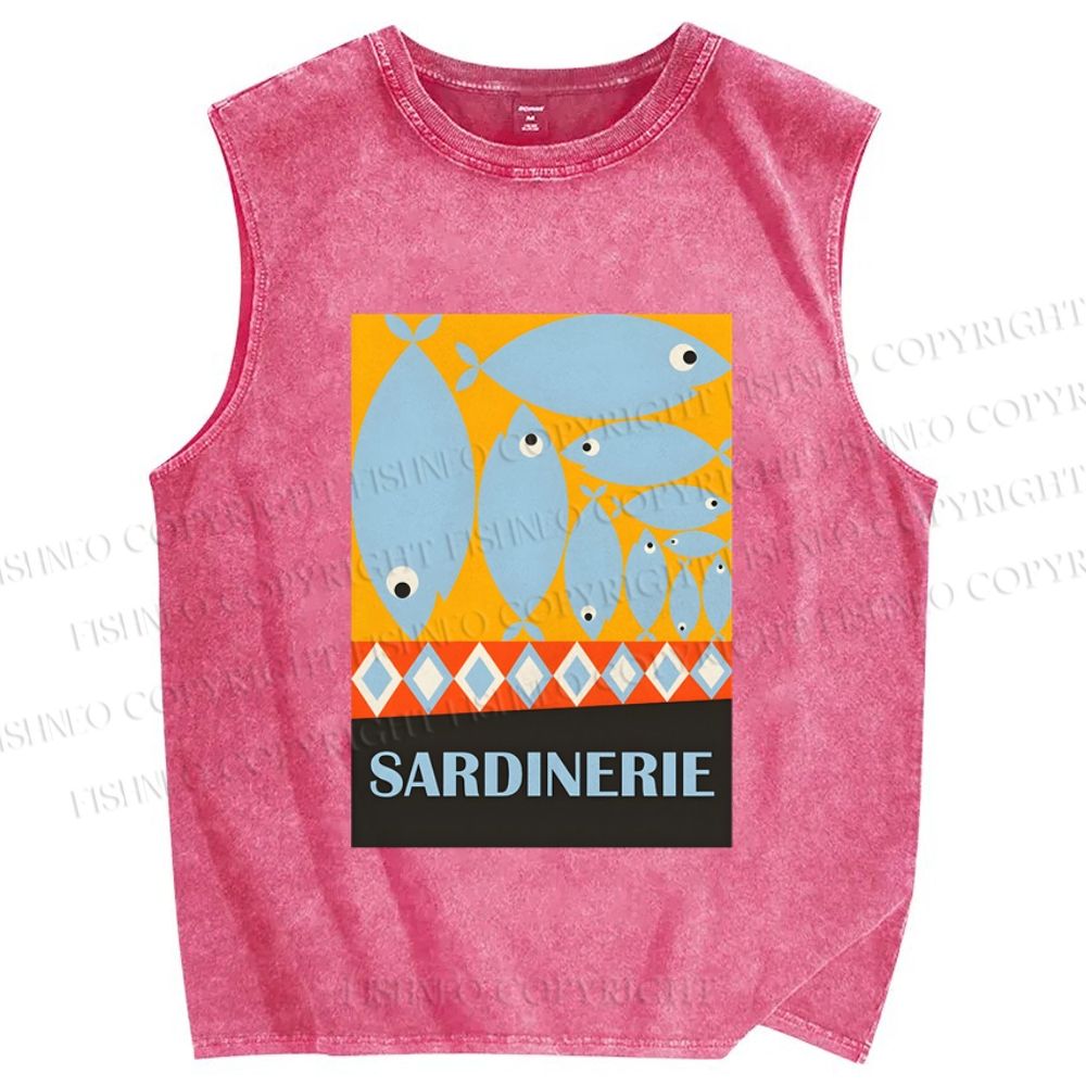 Unisex Geometric Sardines Printed Washed Tank Top
