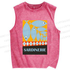 Unisex Geometric Sardines Printed Washed Tank Top