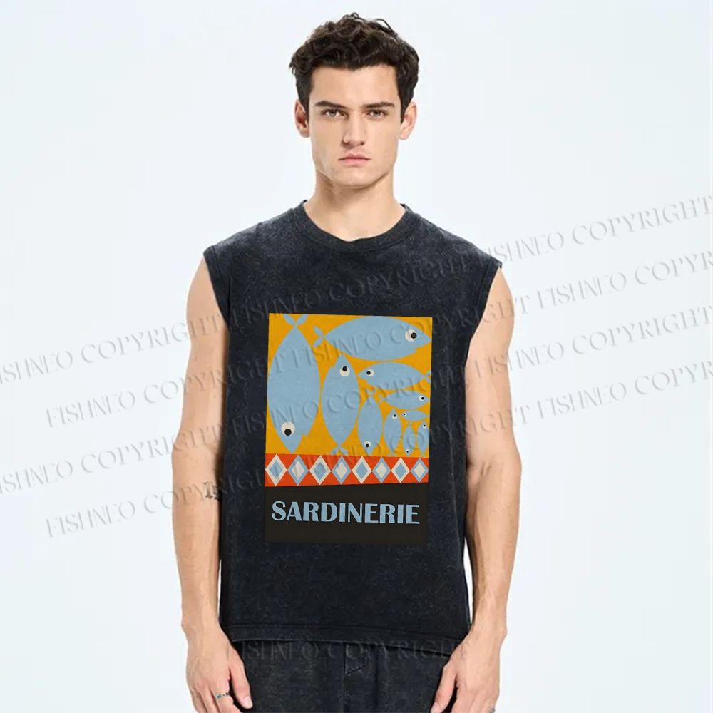 Unisex Geometric Sardines Printed Washed Tank Top