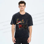 Unisex Black Cat Christmas String lights Printed Washed Tee