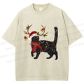 Unisex Black Cat Christmas String lights Printed Washed Tee