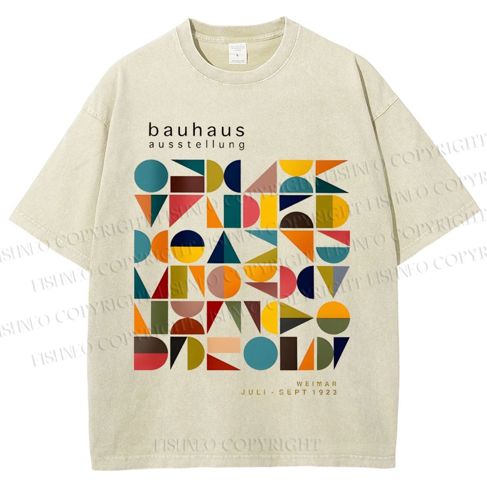 Unisex Bauhaus Colored Geometry Printed Washed Tee