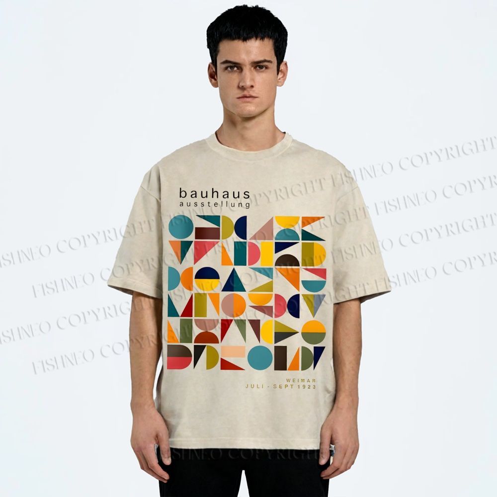 Unisex Bauhaus Colored Geometry Printed Washed Tee