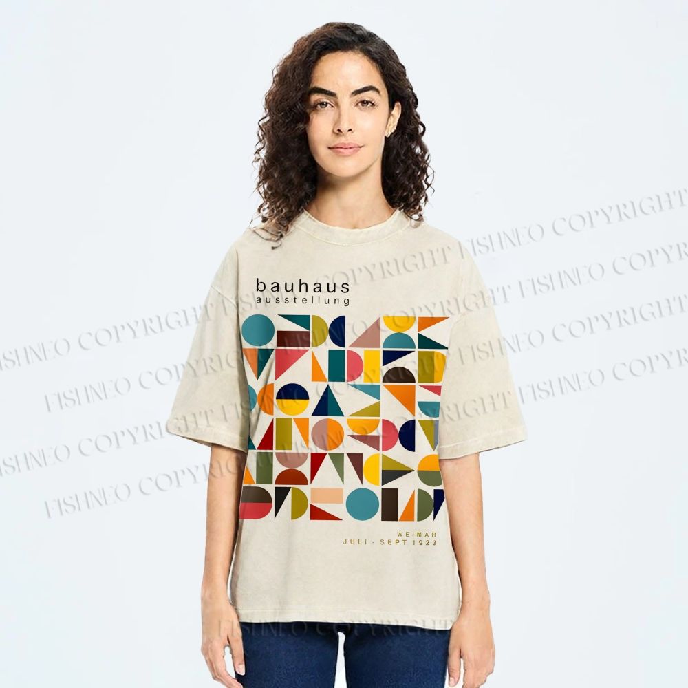 Unisex Bauhaus Colored Geometry Printed Washed Tee