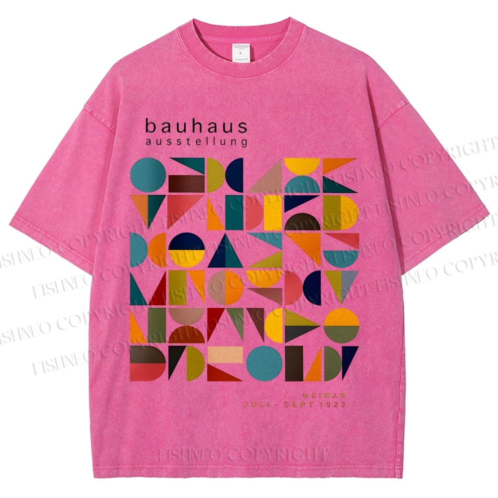 Unisex Bauhaus Colored Geometry Printed Washed Tee