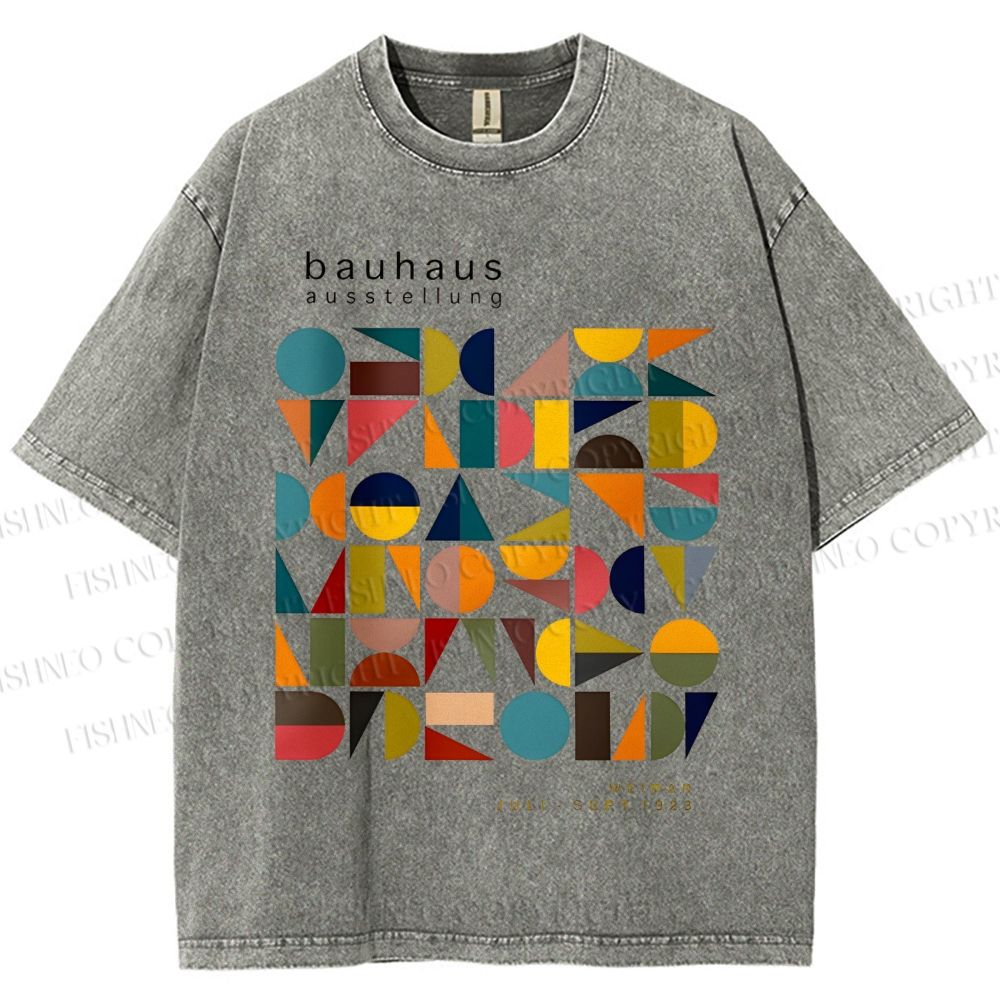 Unisex Bauhaus Colored Geometry Printed Washed Tee