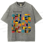 Unisex Bauhaus Colored Geometry Printed Washed Tee