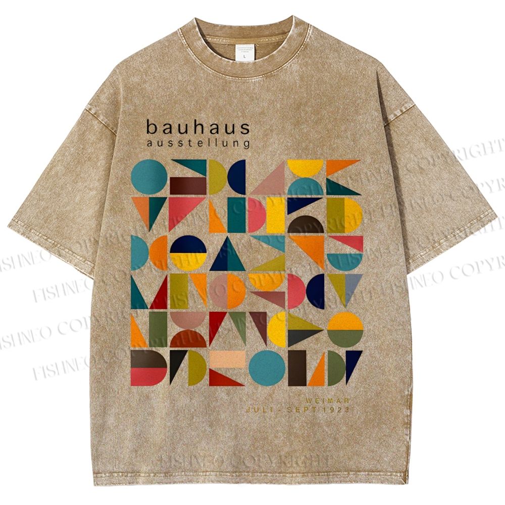 Unisex Bauhaus Colored Geometry Printed Washed Tee