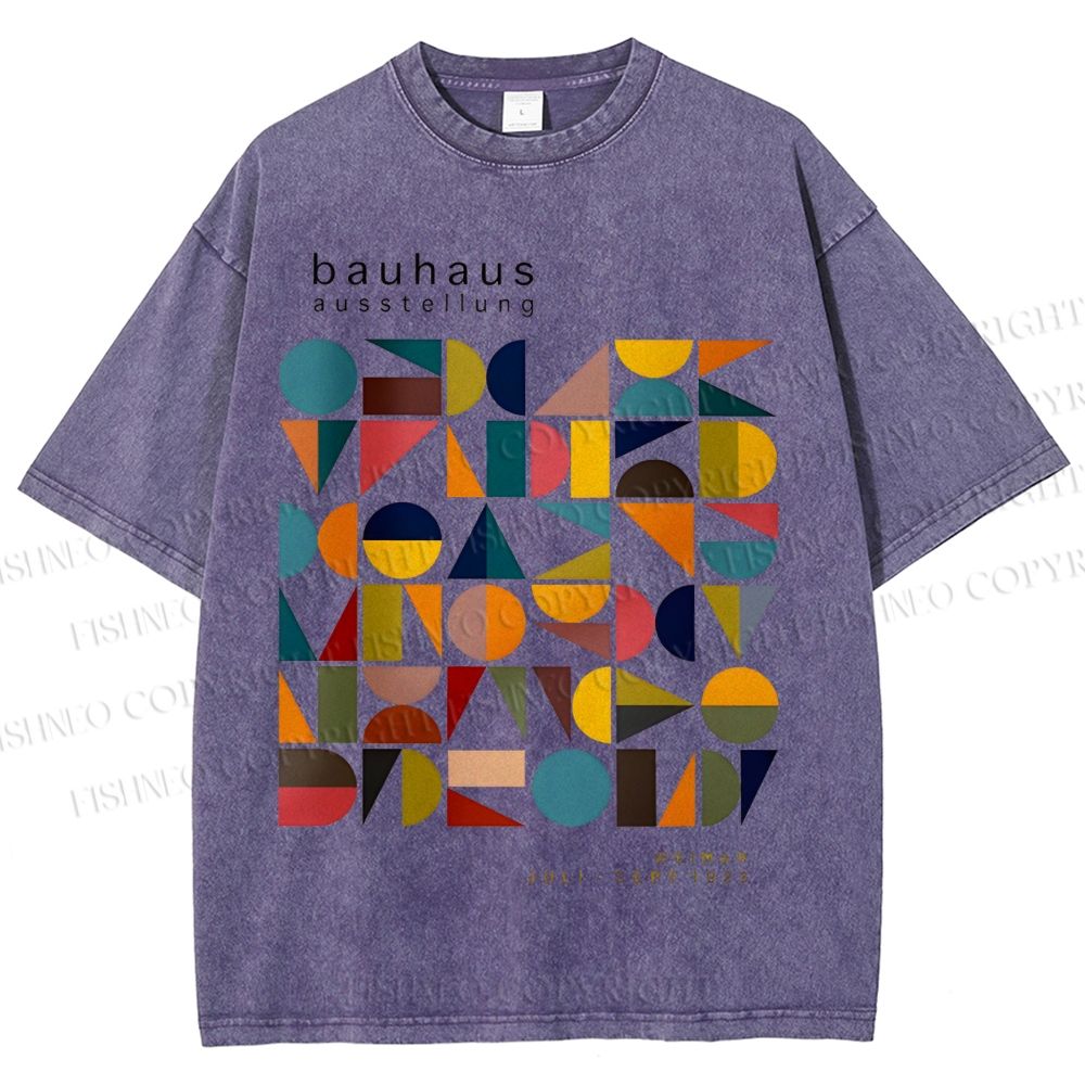 Unisex Bauhaus Colored Geometry Printed Washed Tee