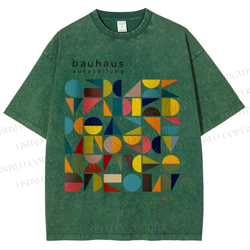 Unisex Bauhaus Colored Geometry Printed Washed Tee