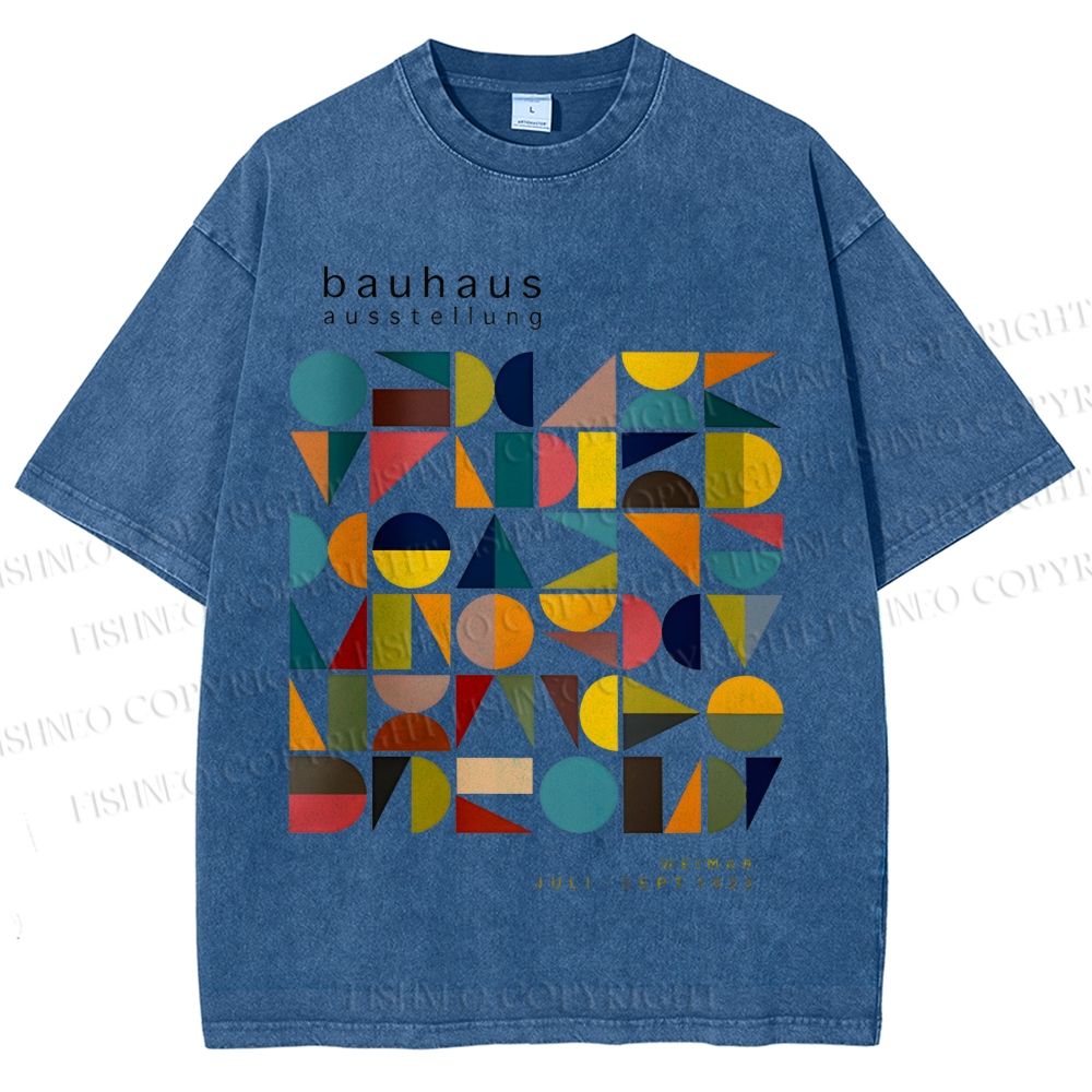 Unisex Bauhaus Colored Geometry Printed Washed Tee