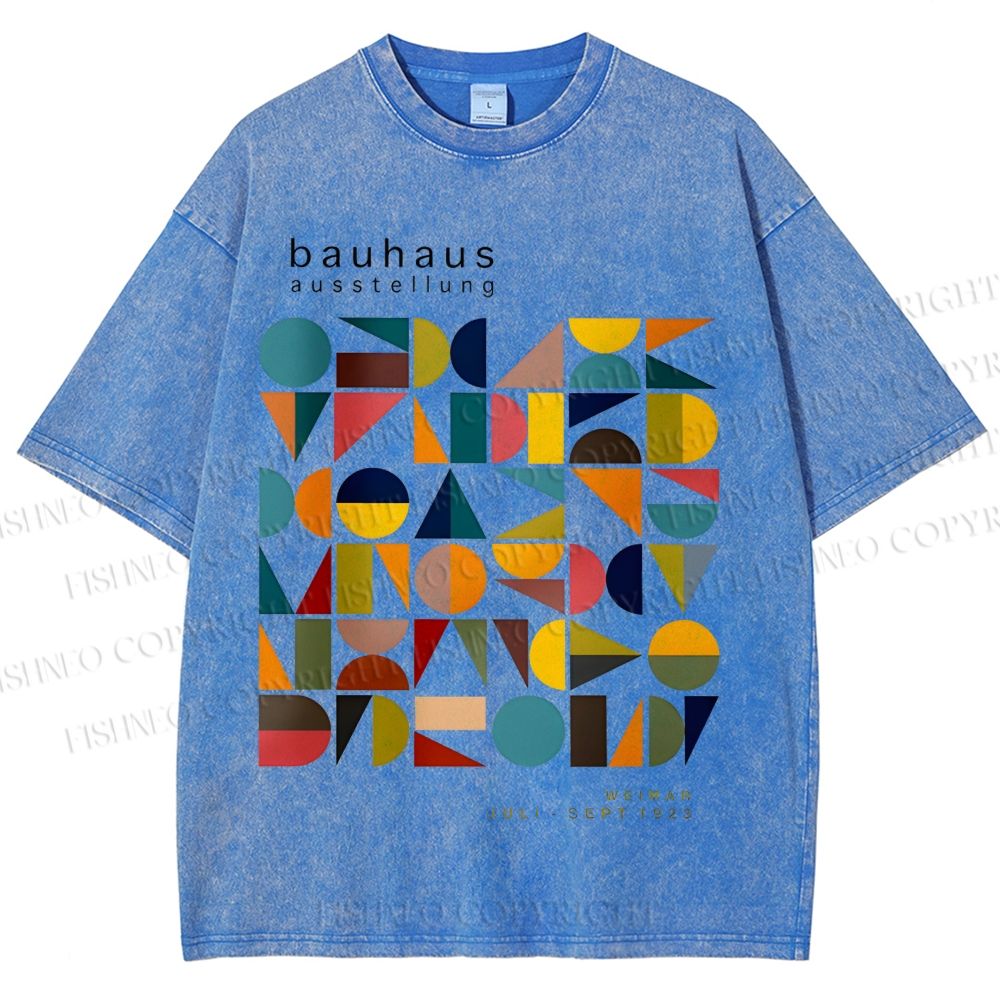 Unisex Bauhaus Colored Geometry Printed Washed Tee