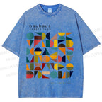 Unisex Bauhaus Colored Geometry Printed Washed Tee