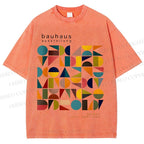 Unisex Bauhaus Colored Geometry Printed Washed Tee