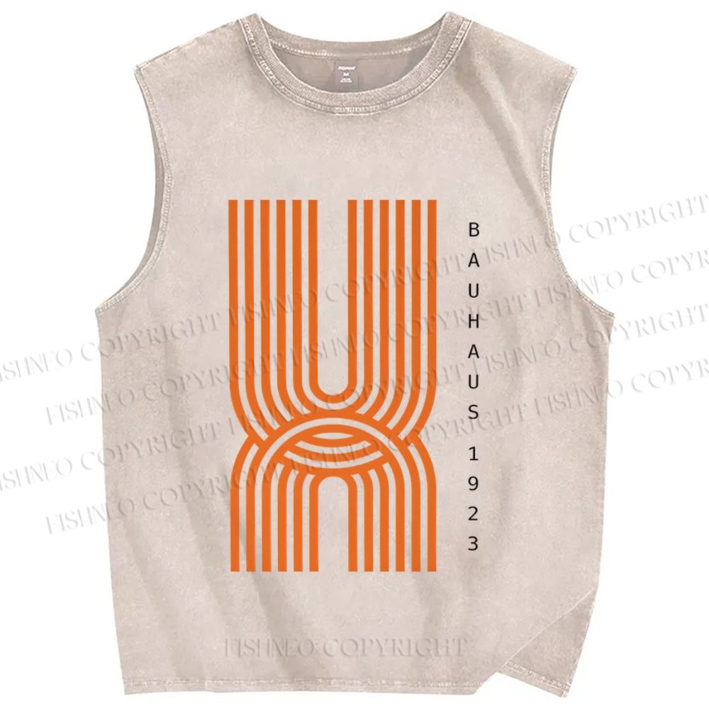 Unisex Bauhaus Geometric Lines Printed Washed Tank Top
