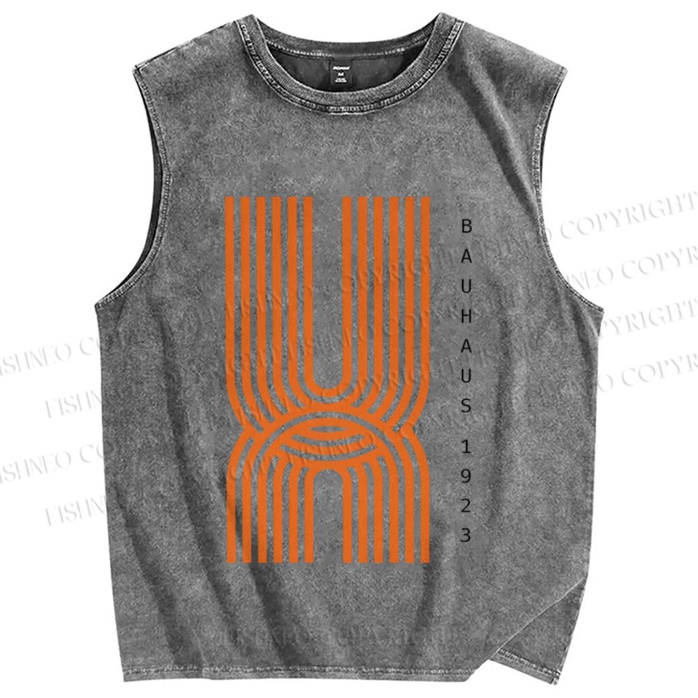 Unisex Bauhaus Geometric Lines Printed Washed Tank Top