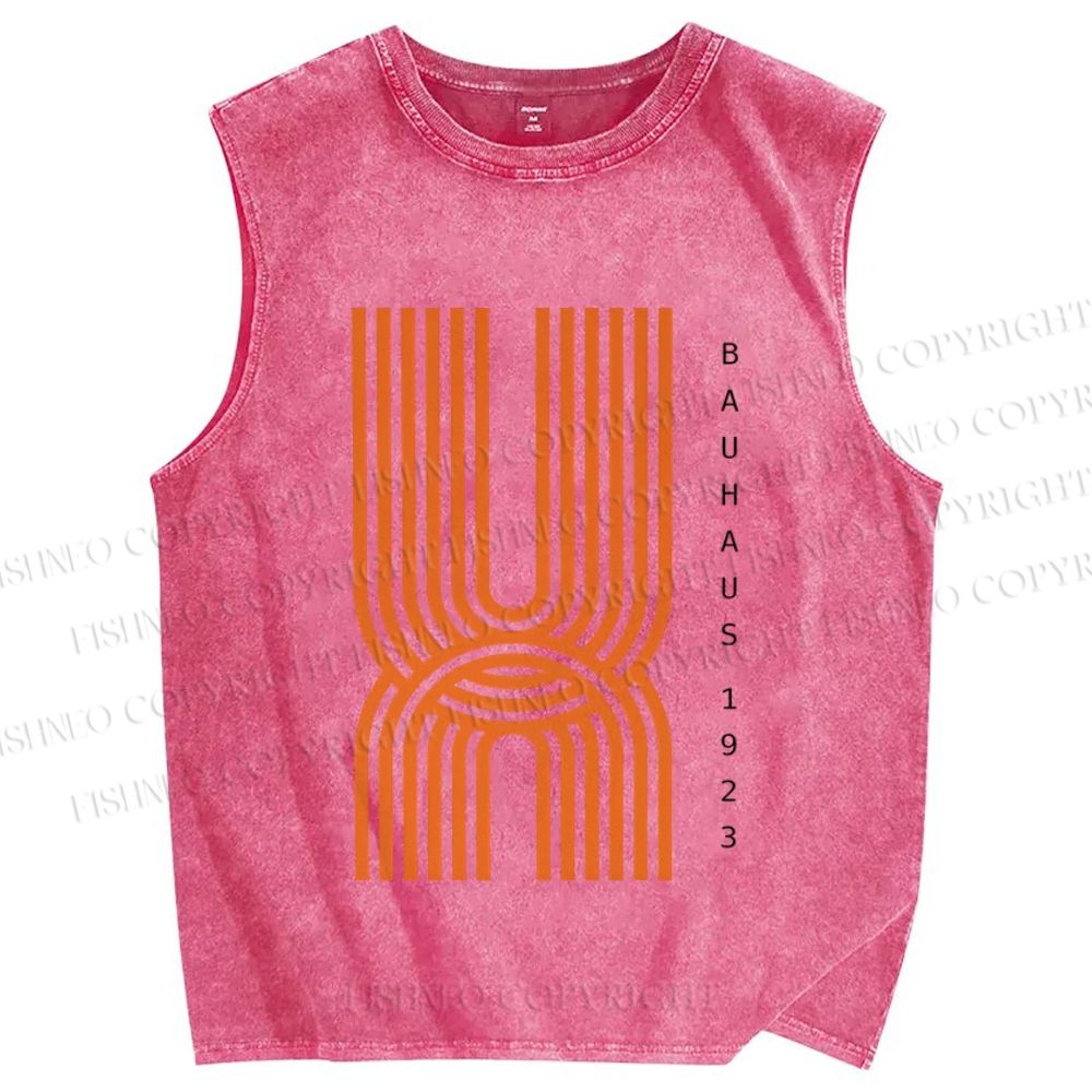Unisex Bauhaus Geometric Lines Printed Washed Tank Top