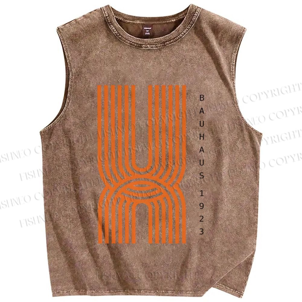 Unisex Bauhaus Geometric Lines Printed Washed Tank Top