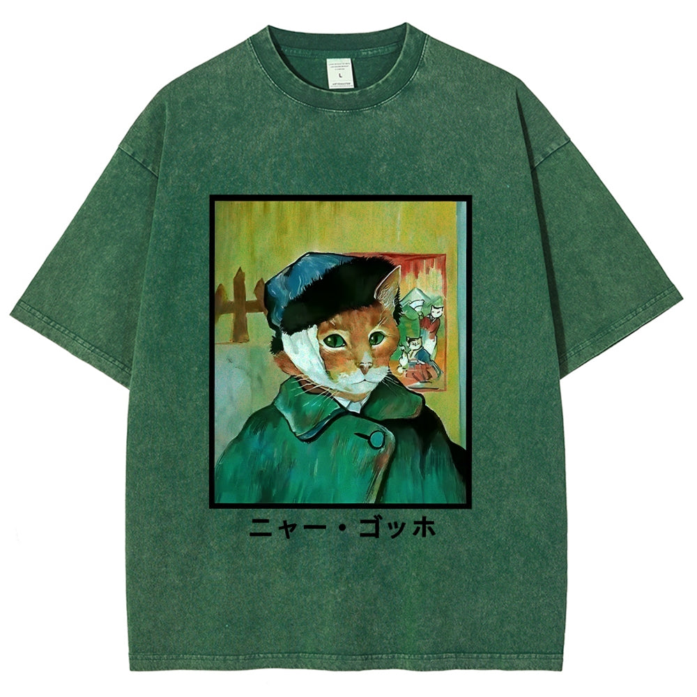 Meow Gogh Washed T-Shirt