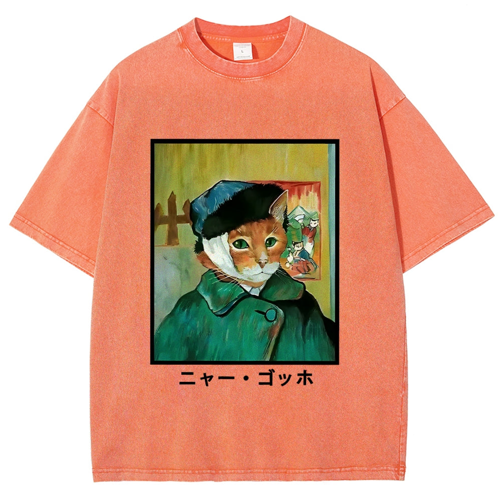 Meow Gogh Washed T-Shirt