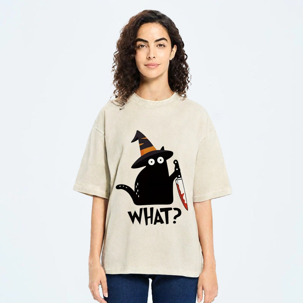 Halloween Back Cat Washed T-Shirt