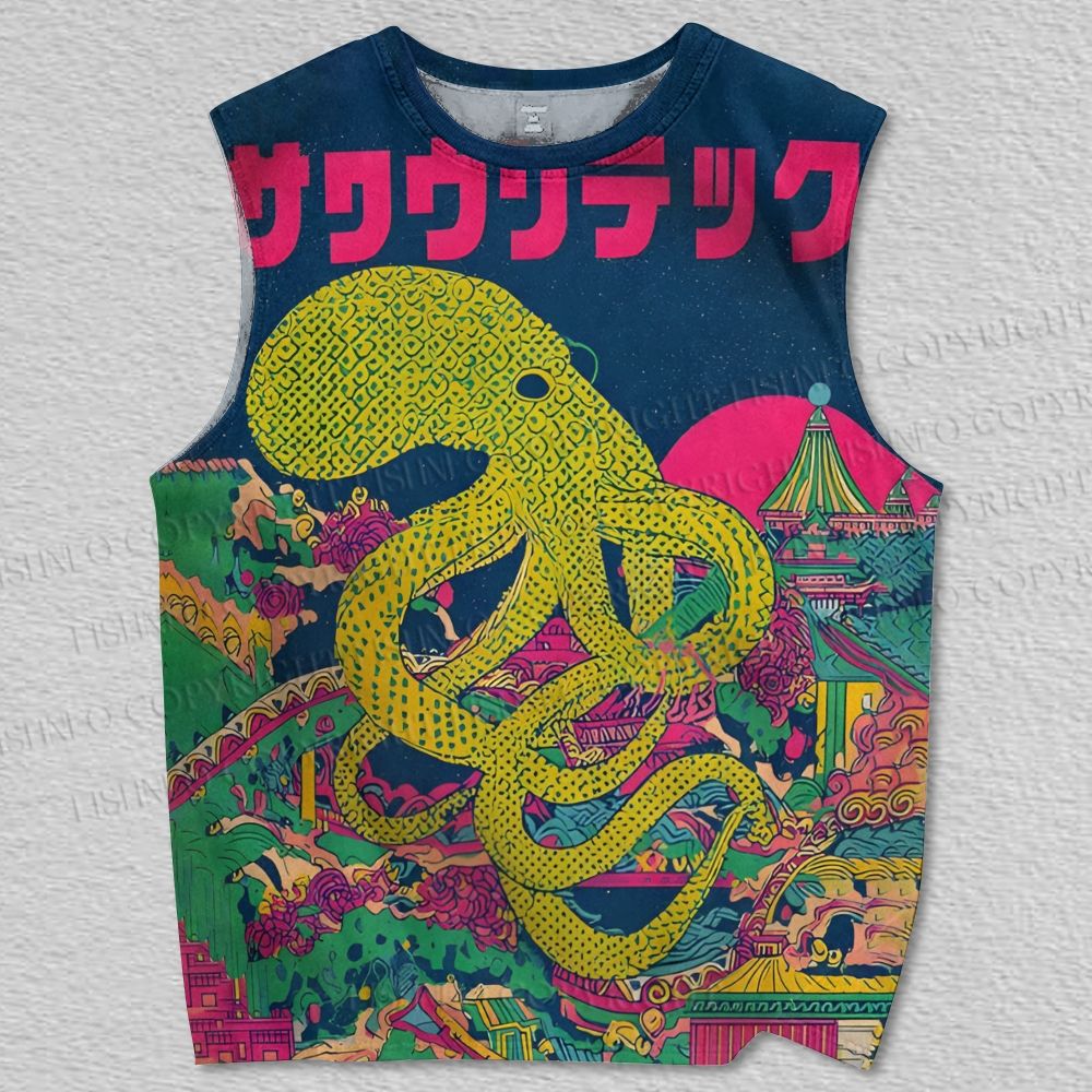 Unisex Japanese Ukiyo-e Vintage Octopus Printed Tank Top