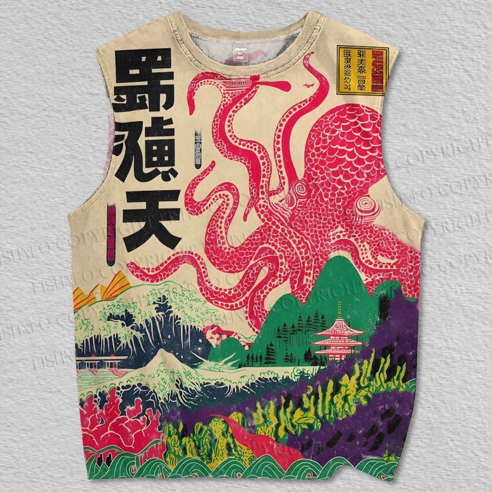 Unisex Japanese Vintage Octopus Printed Tank Top