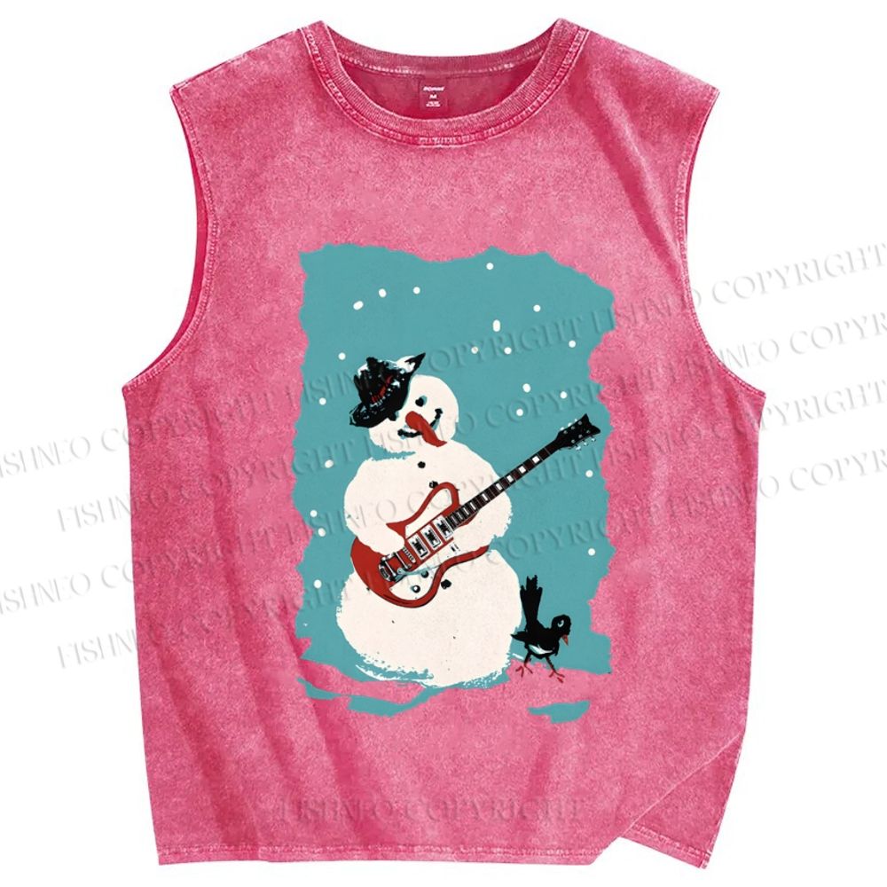 Unisex Rock Snowman Printed Washed Tank Top