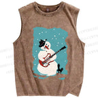 Unisex Rock Snowman Printed Washed Tank Top