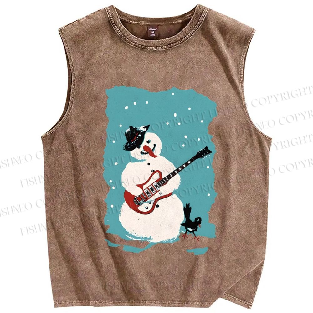 Unisex Rock Snowman Printed Washed Tank Top