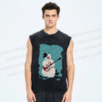 Unisex Rock Snowman Printed Washed Tank Top