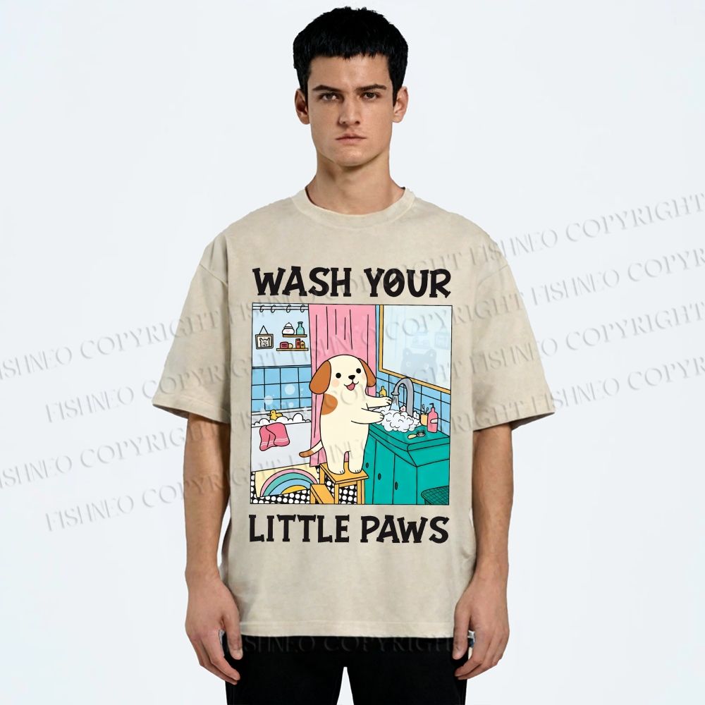 Unisex Wash Your Little Paws Dog Printed Washed Tee