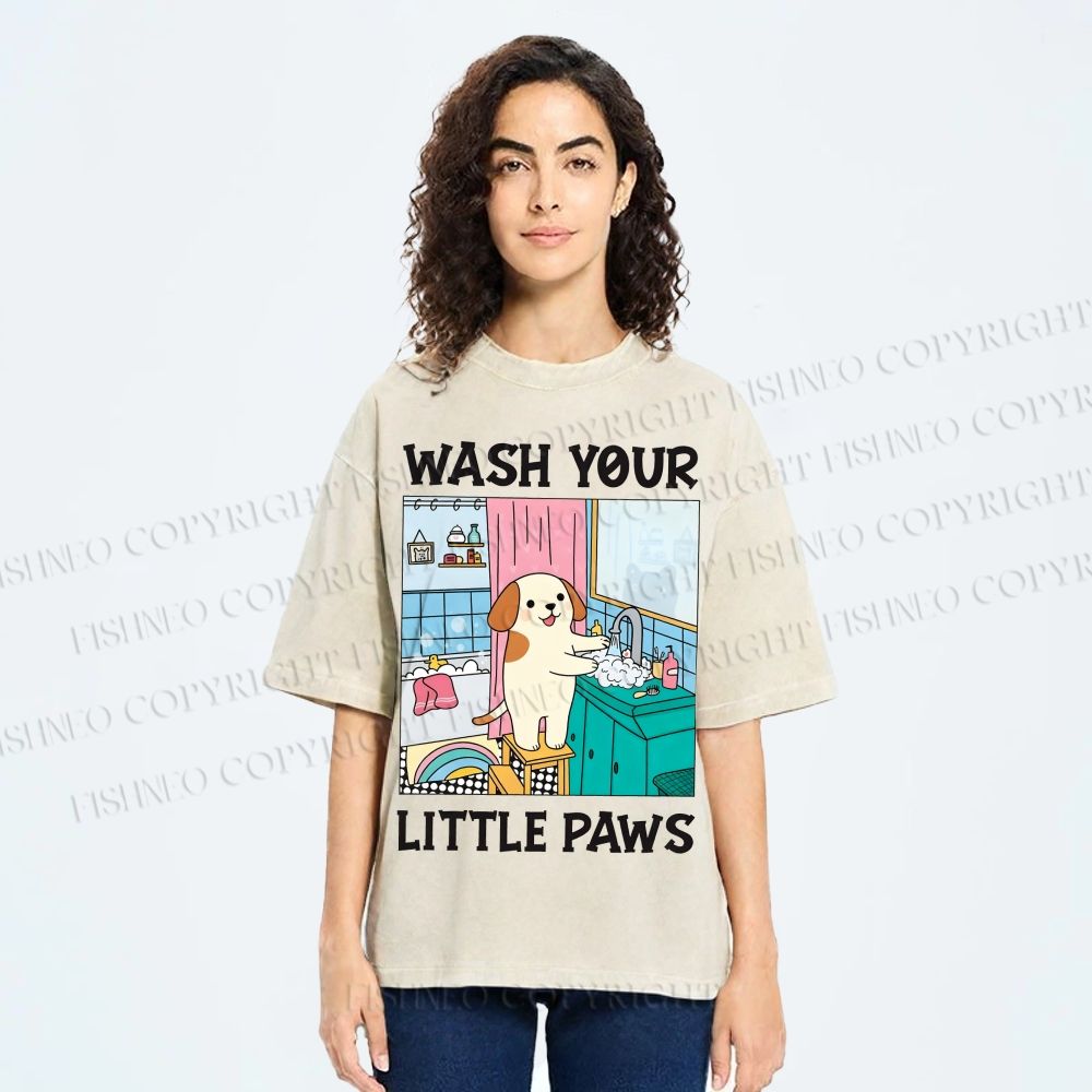 Unisex Wash Your Little Paws Dog Printed Washed Tee