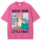 Unisex Wash Your Little Paws Dog Printed Washed Tee