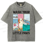 Unisex Wash Your Little Paws Dog Printed Washed Tee