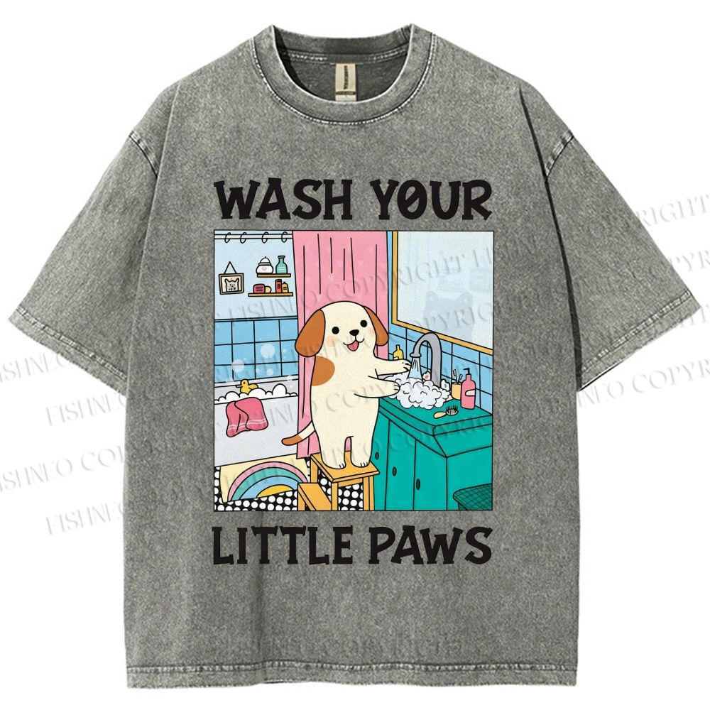 Unisex Wash Your Little Paws Dog Printed Washed Tee