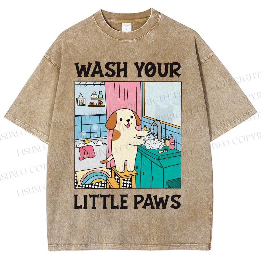 Unisex Wash Your Little Paws Dog Printed Washed Tee