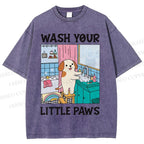 Unisex Wash Your Little Paws Dog Printed Washed Tee