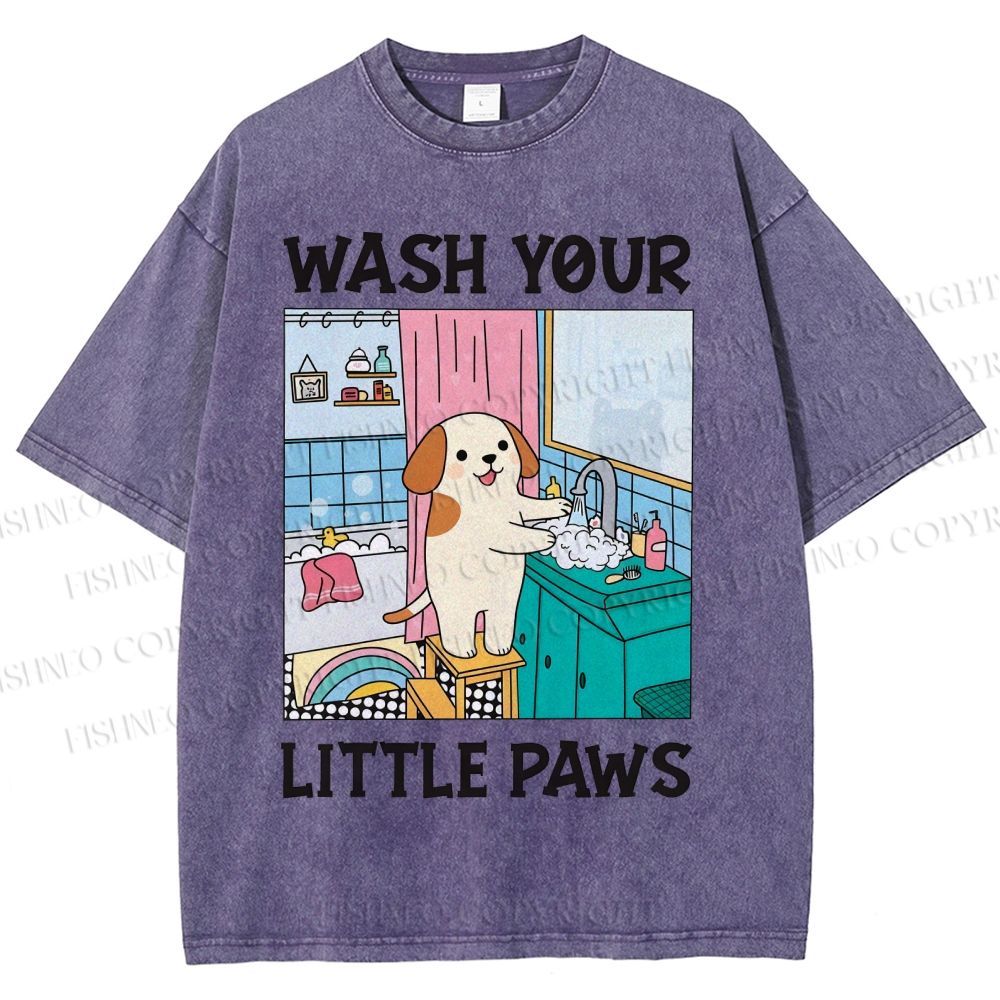 Unisex Wash Your Little Paws Dog Printed Washed Tee