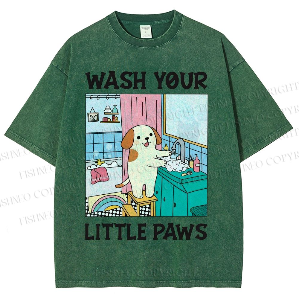 Unisex Wash Your Little Paws Dog Printed Washed Tee